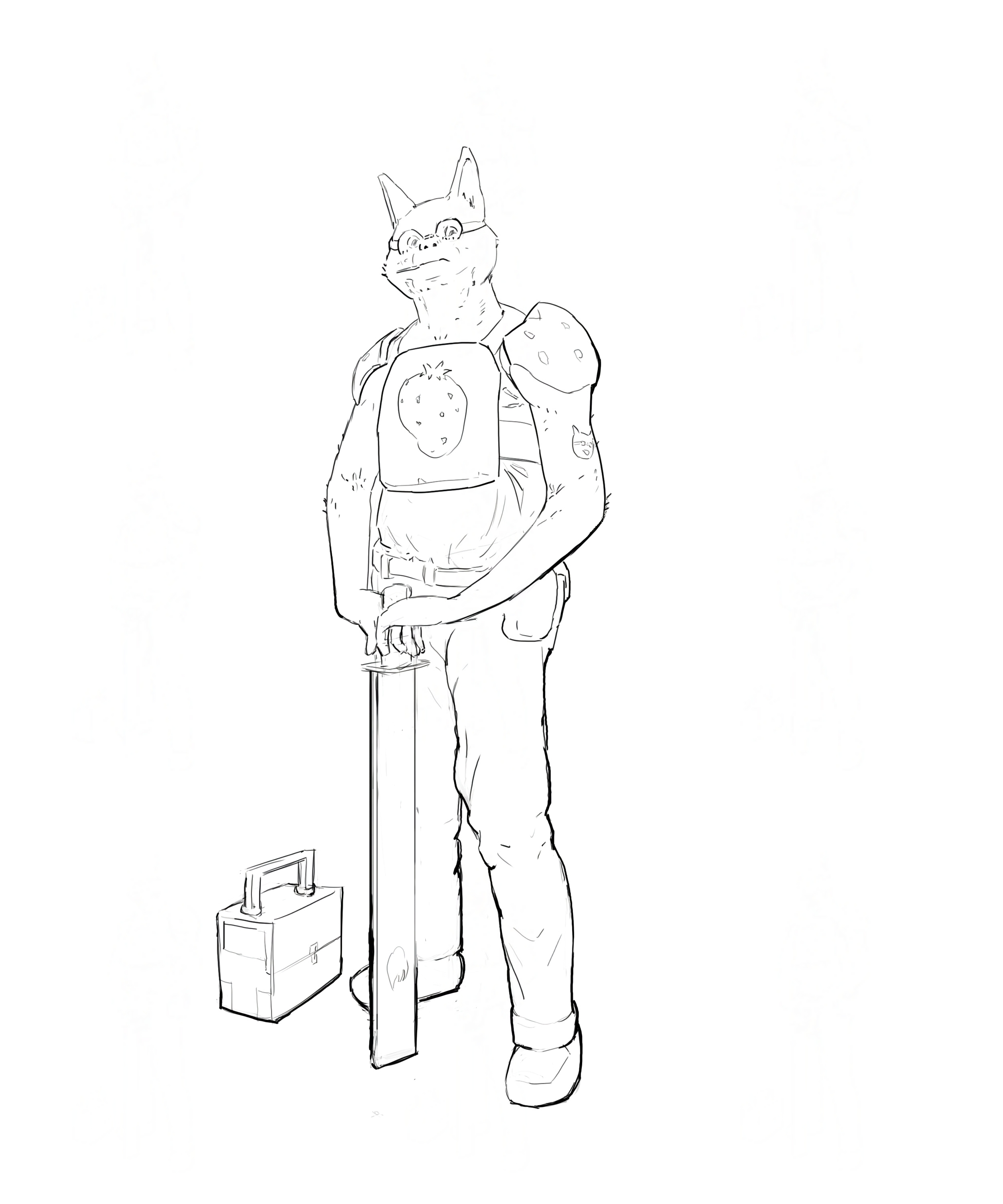 Wolfie engineer warrior character design (line art)